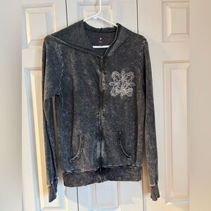 Y2K Grey Zip-Up Hoodie with Floral Design